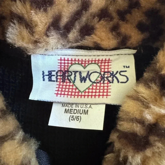 Vintage HEARTWORKS Sweater Cat Long Sleeve Faux Fur Collar Animal Print Black 5 - Picture 6 of 7